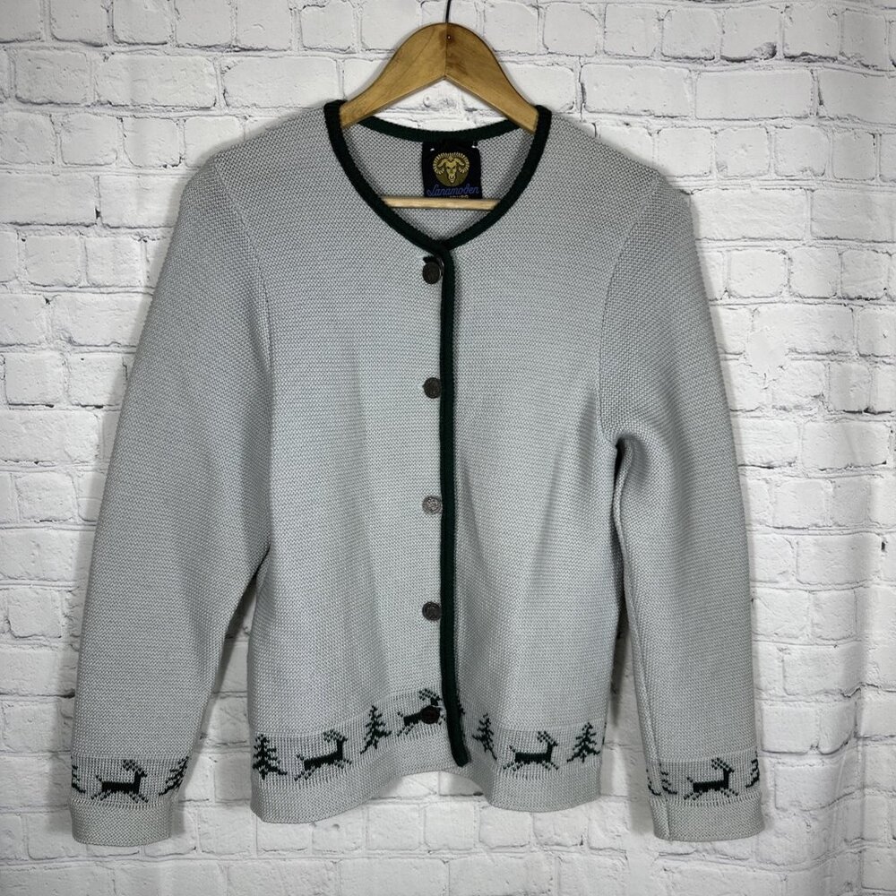 Lanamoden Salzburg Women's‎ Sweater  Wool Sweater Deer Trees Cabincore Button Up